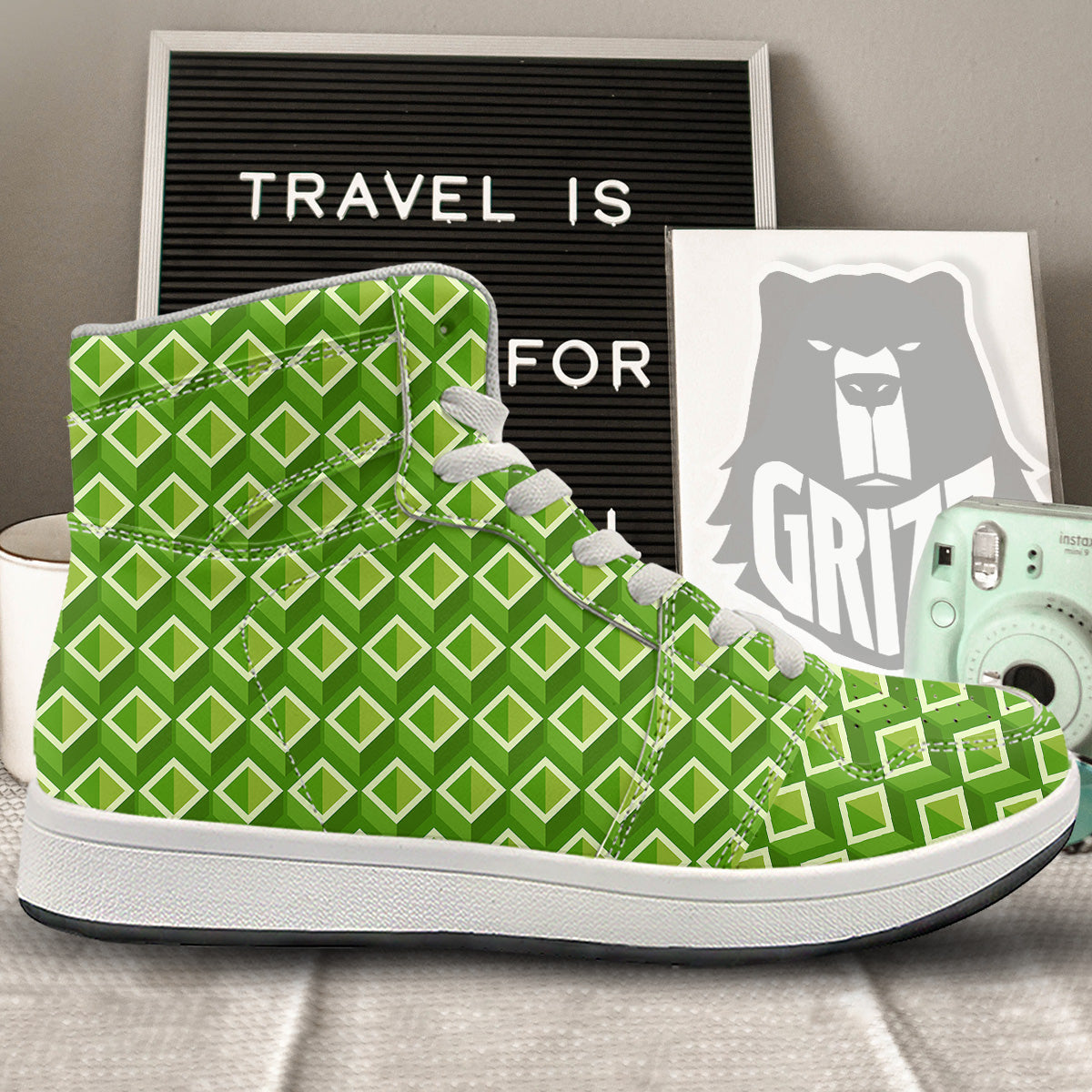 Geometric 3D Bamboo Print Pattern High Top Sneakers-grizzshop