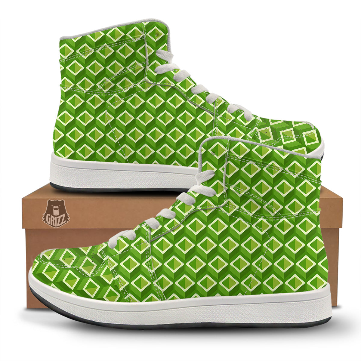 Geometric 3D Bamboo Print Pattern High Top Sneakers-grizzshop