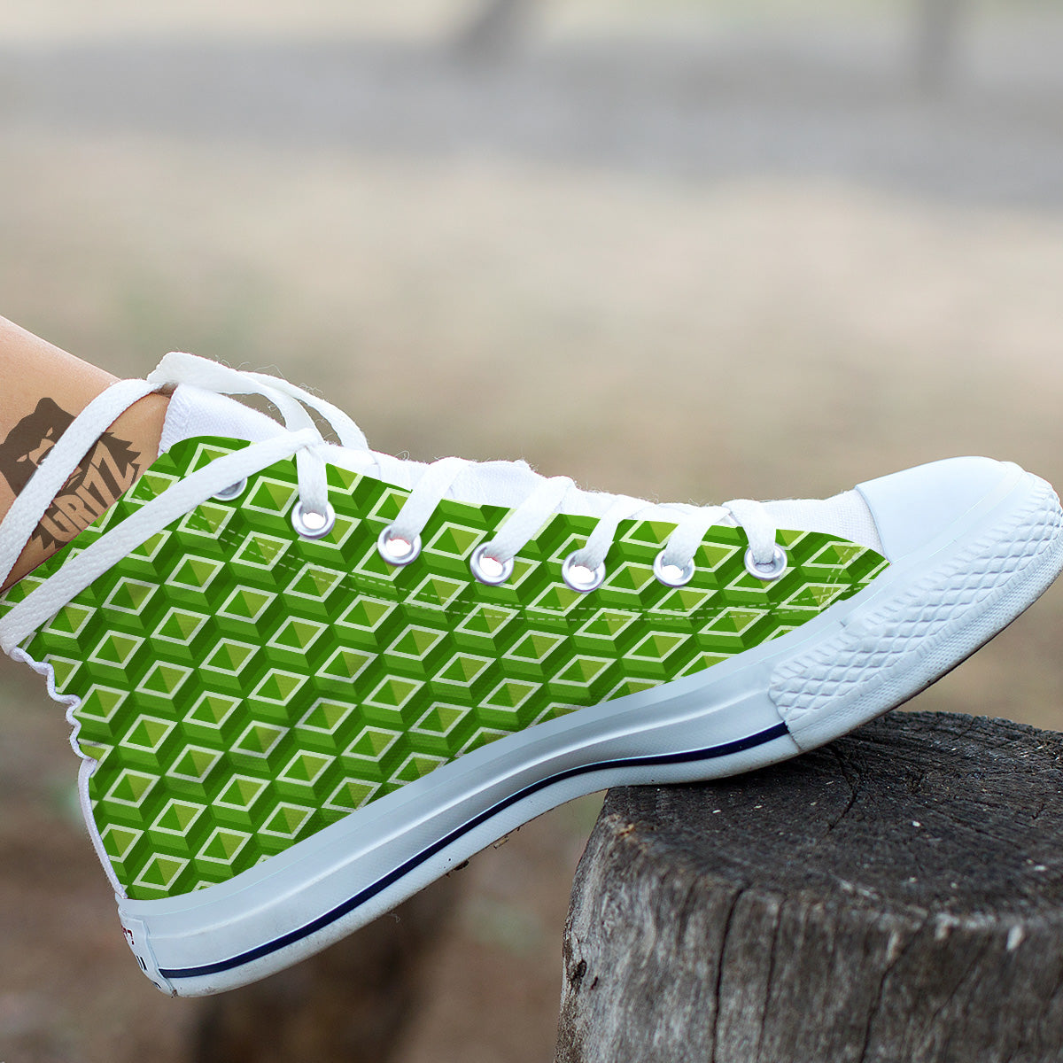 Geometric 3D Bamboo Print Pattern White High Top Shoes-grizzshop