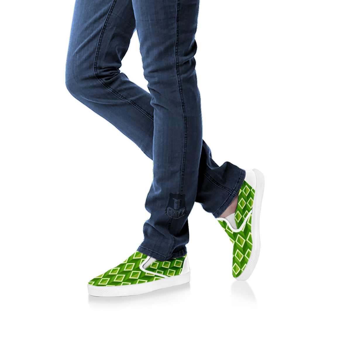 Geometric 3D Bamboo Print Pattern White Slip On Shoes-grizzshop