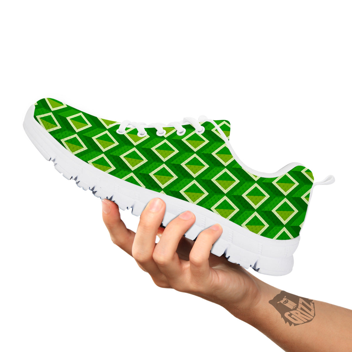 Geometric 3D Bamboo Print Pattern White Sneaker-grizzshop
