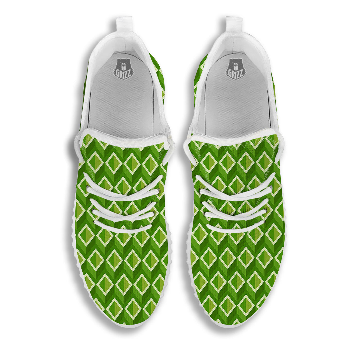 Geometric 3D Bamboo Print Pattern White Walking Shoes-grizzshop