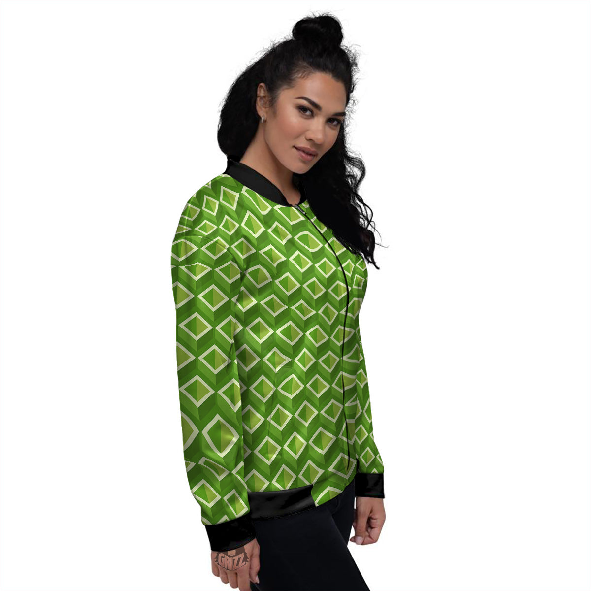 Geometric 3D Bamboo Print Pattern Women's Bomber Jacket-grizzshop