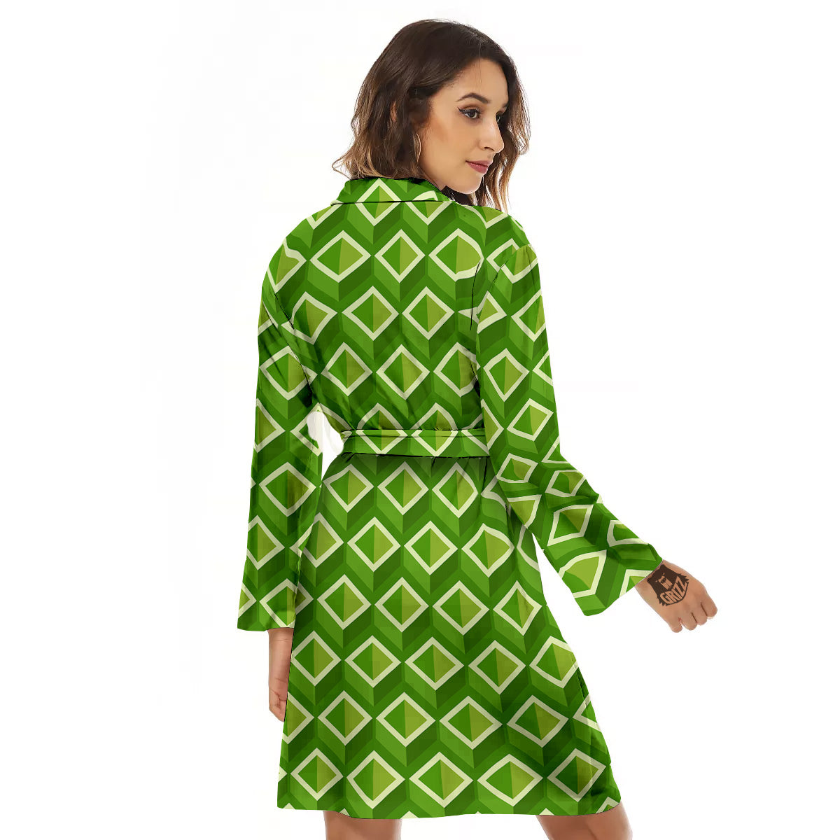 Geometric 3D Bamboo Print Pattern Women's Robe-grizzshop