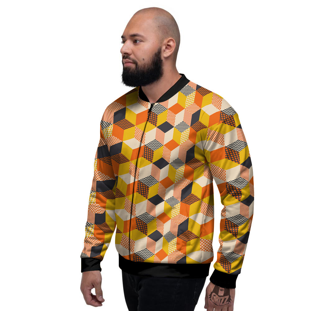 Geometric 60s Print Pattern Men's Bomber Jacket-grizzshop