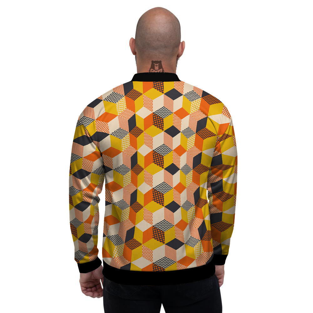 Geometric 60s Print Pattern Men's Bomber Jacket-grizzshop