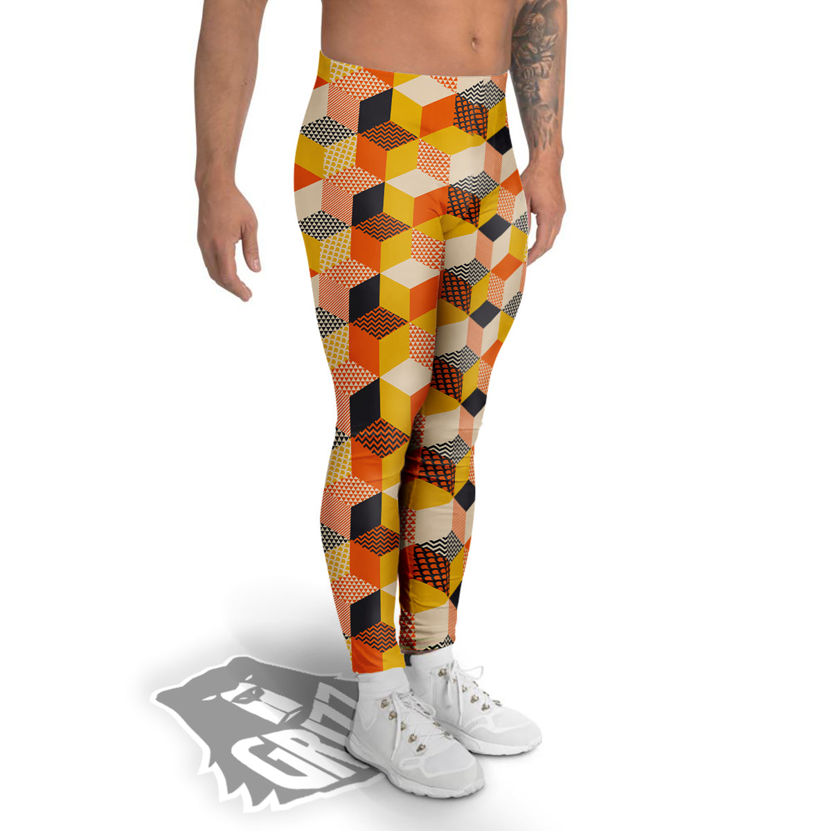 Geometric 60s Print Pattern Men's Leggings-grizzshop