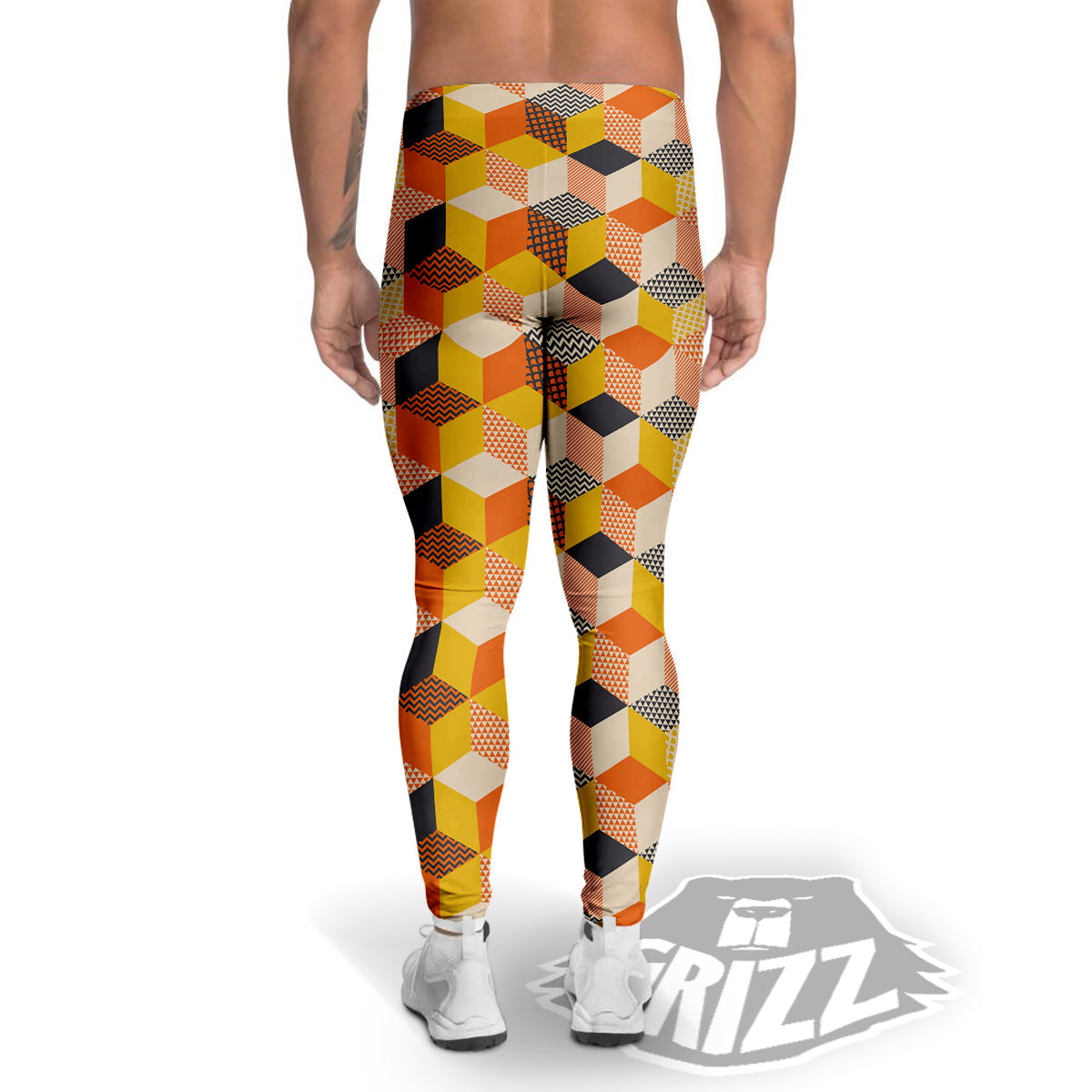 Geometric 60s Print Pattern Men's Leggings-grizzshop