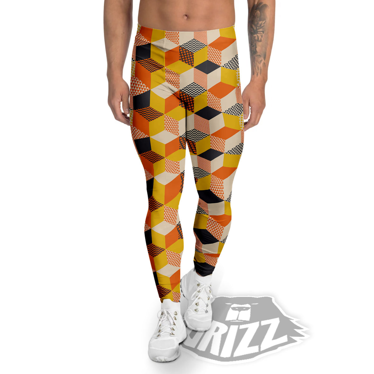 Geometric 60s Print Pattern Men's Leggings-grizzshop