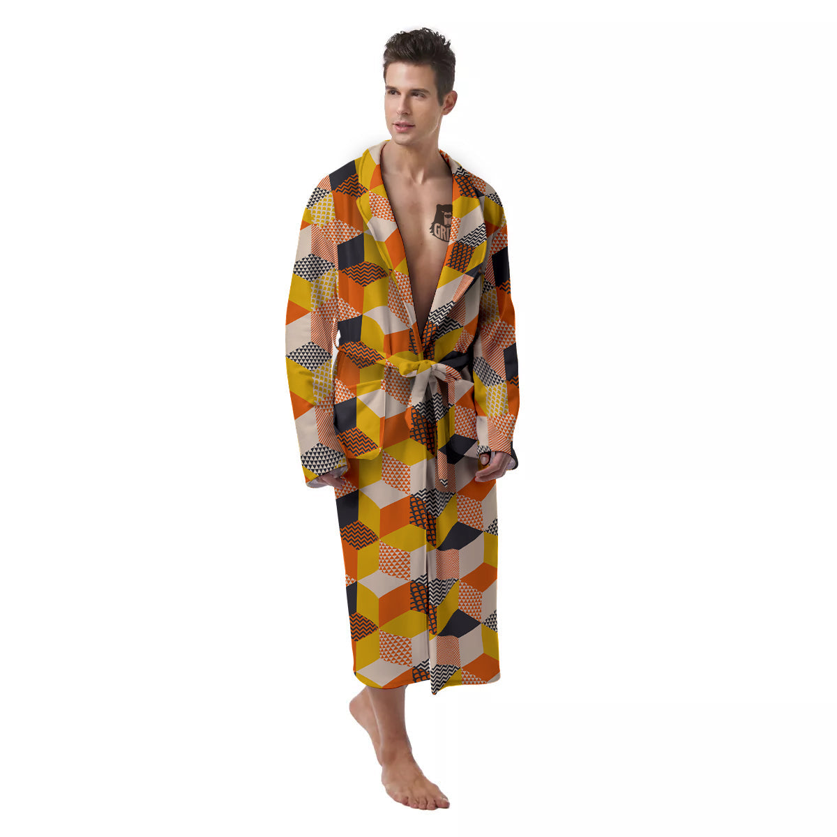 Geometric 60s Print Pattern Men's Robe-grizzshop