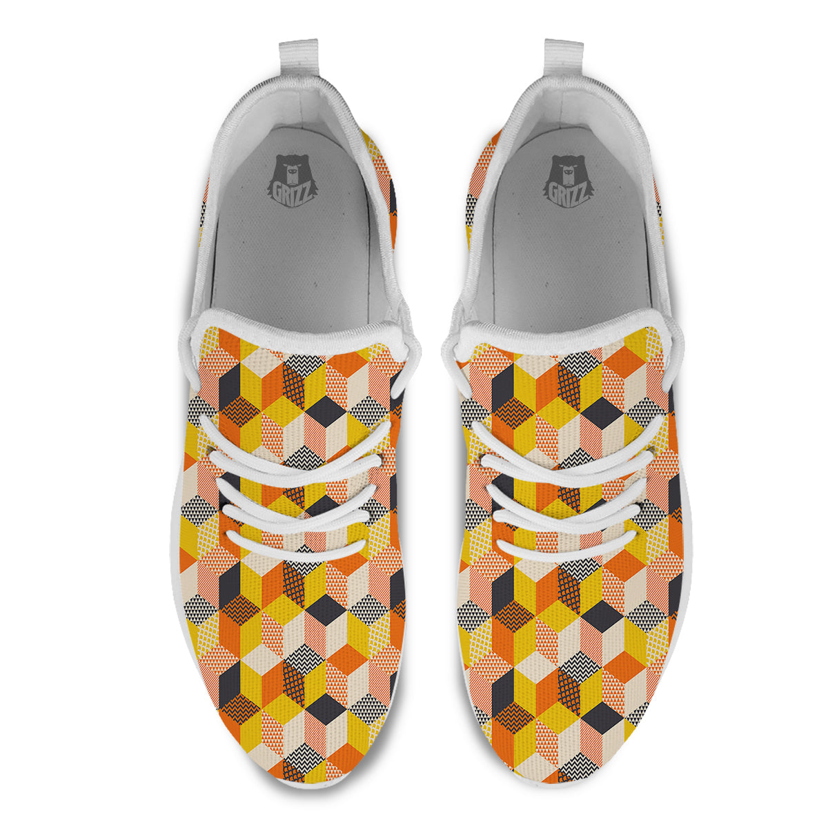 Geometric 60s Print Pattern White Athletic Shoes-grizzshop