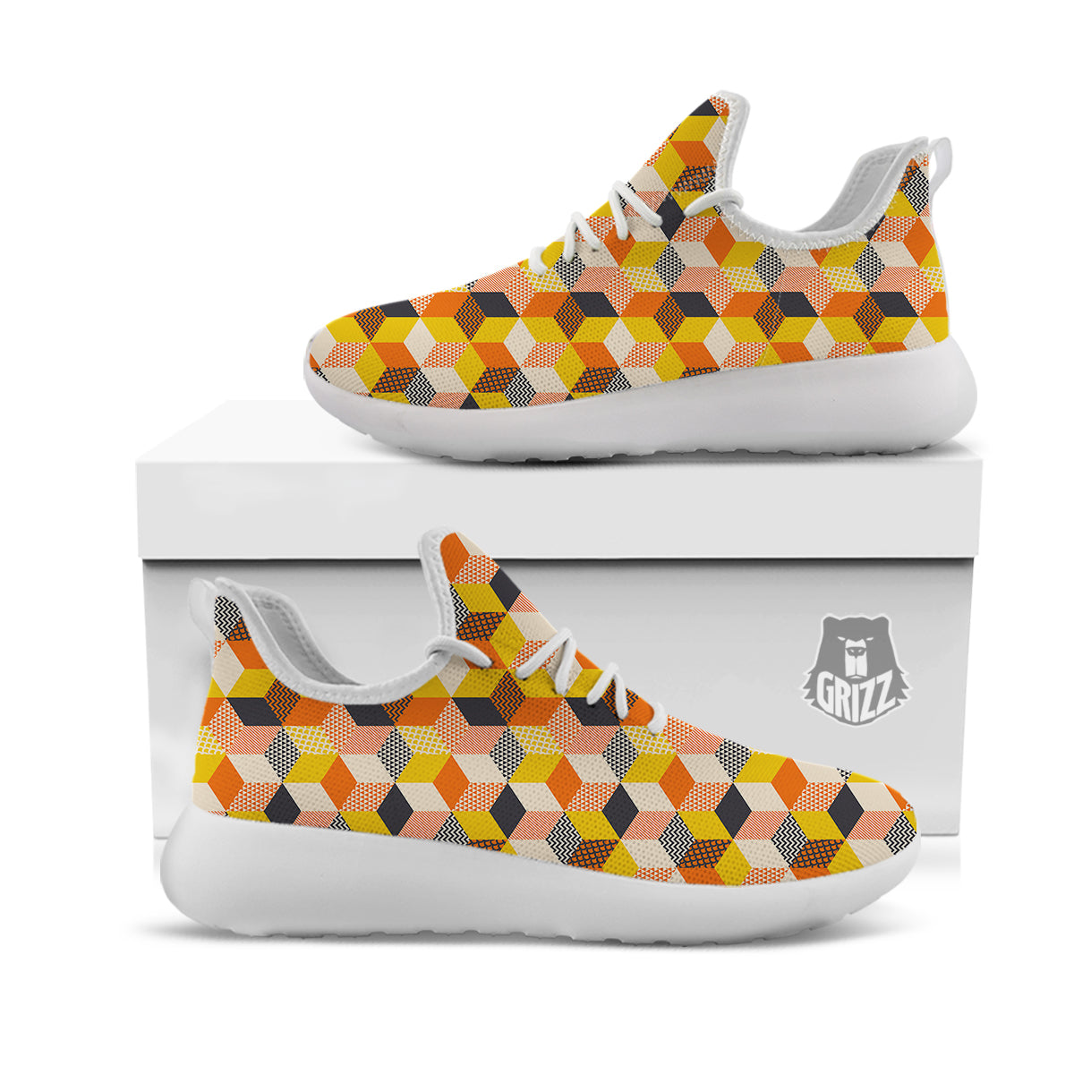 Geometric 60s Print Pattern White Athletic Shoes-grizzshop