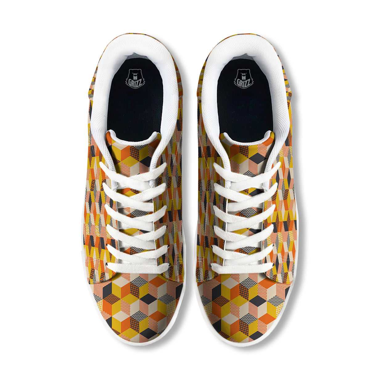 Geometric 60s Print Pattern White Low Top Sneakers-grizzshop