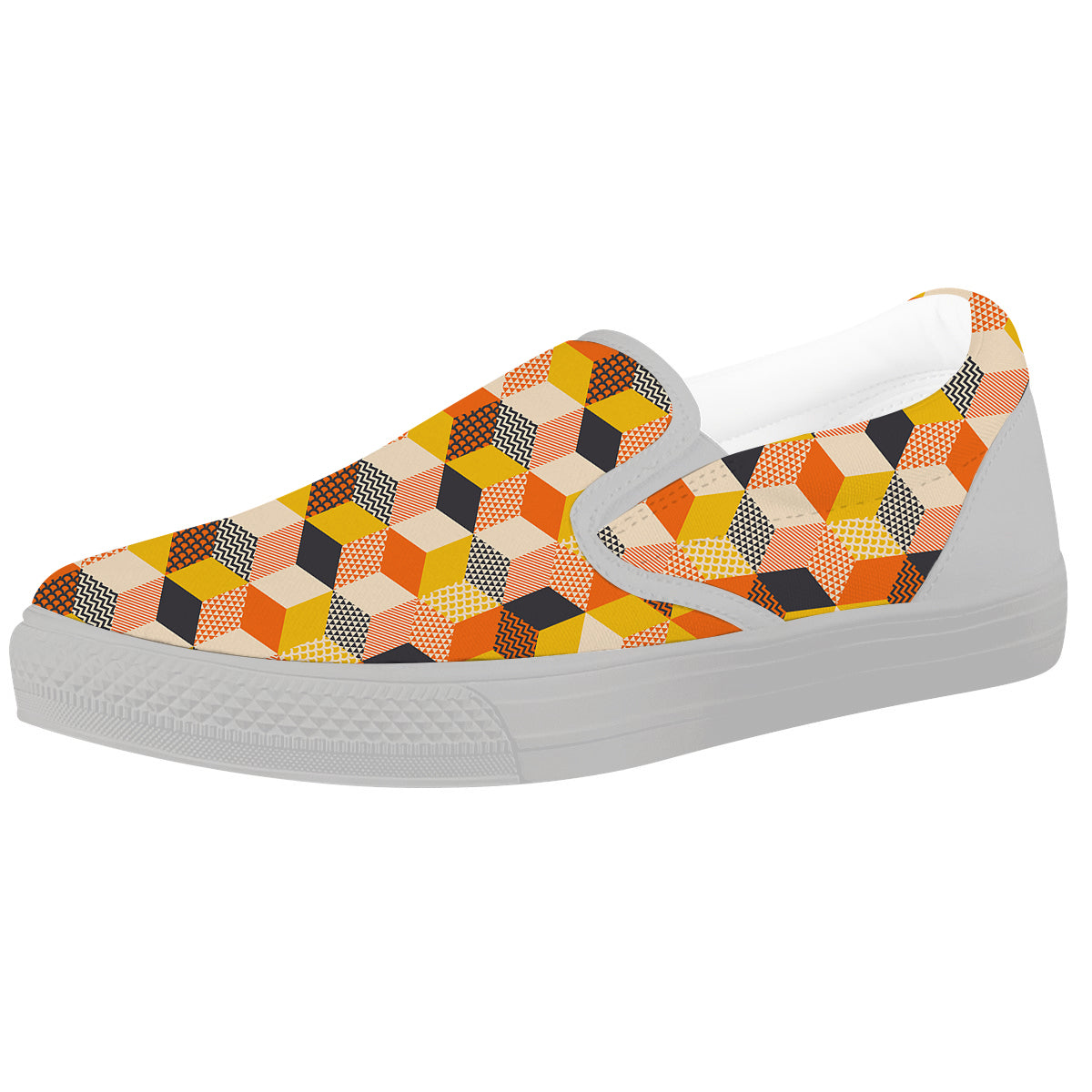 Geometric 60s Print Pattern White Slip On Shoes-grizzshop