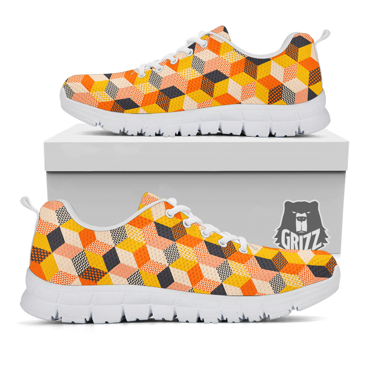 Geometric 60s Print Pattern White Sneaker-grizzshop