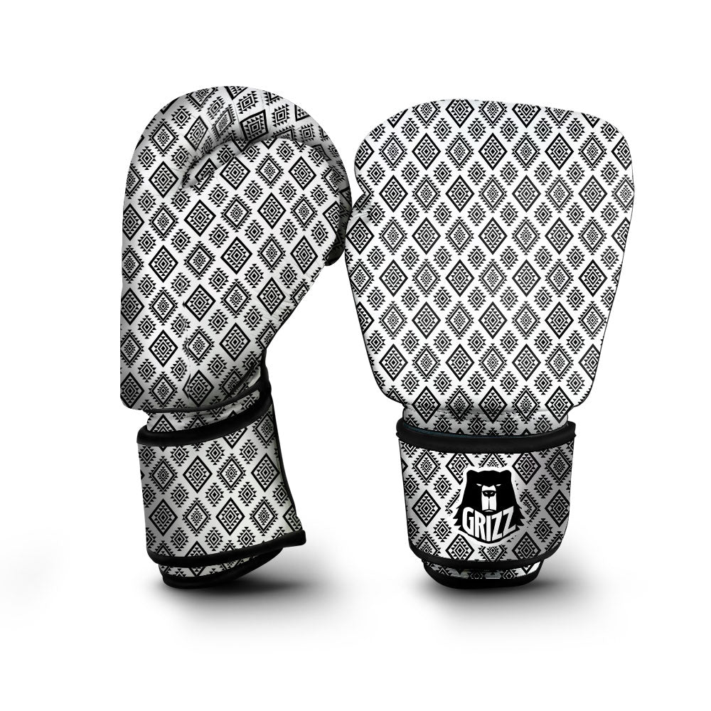 Geometric African White And Black Print Boxing Gloves-grizzshop