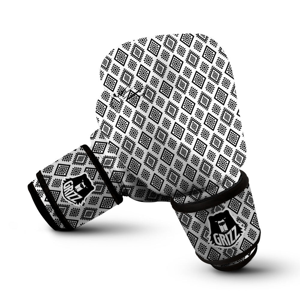 Geometric African White And Black Print Boxing Gloves-grizzshop