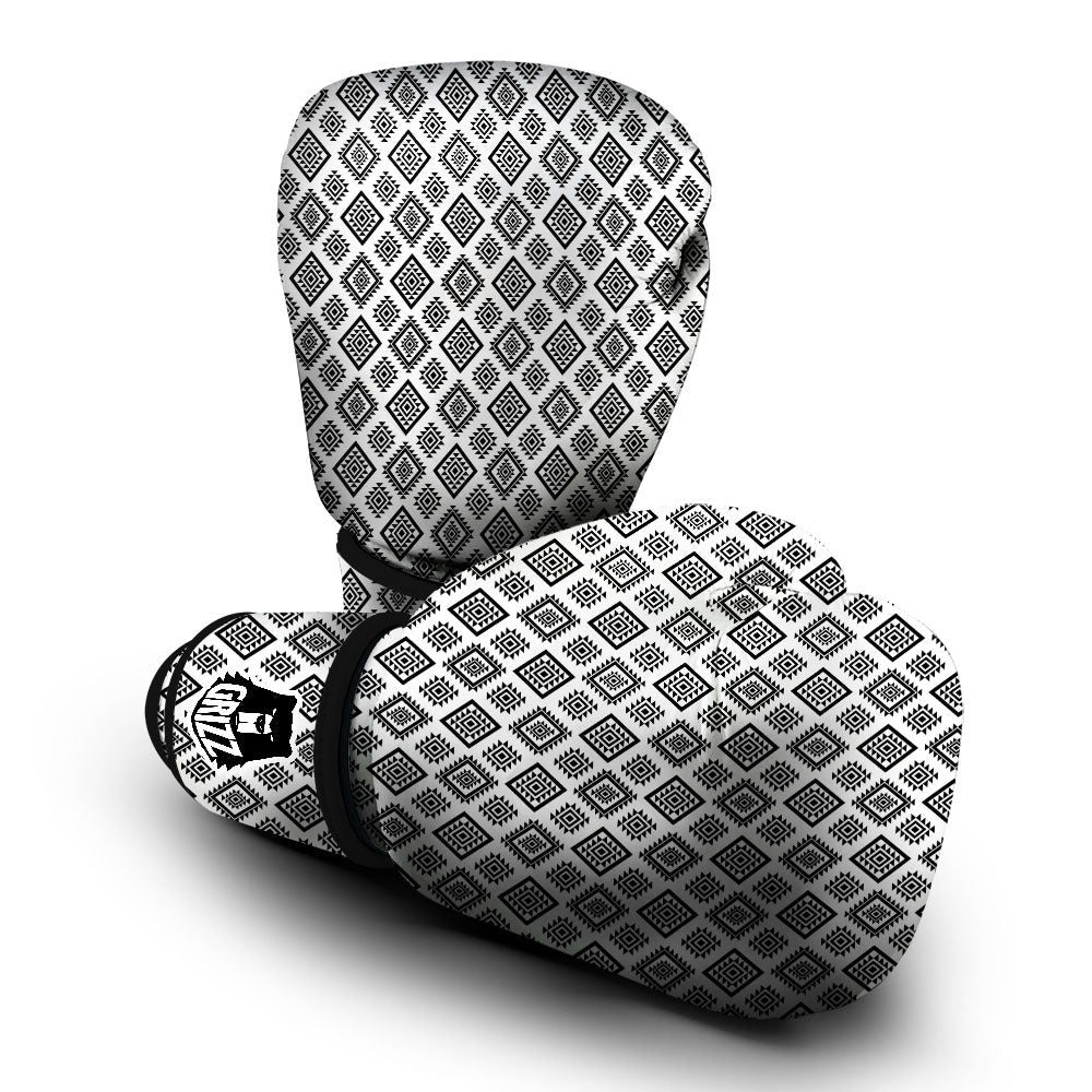 Geometric African White And Black Print Boxing Gloves-grizzshop