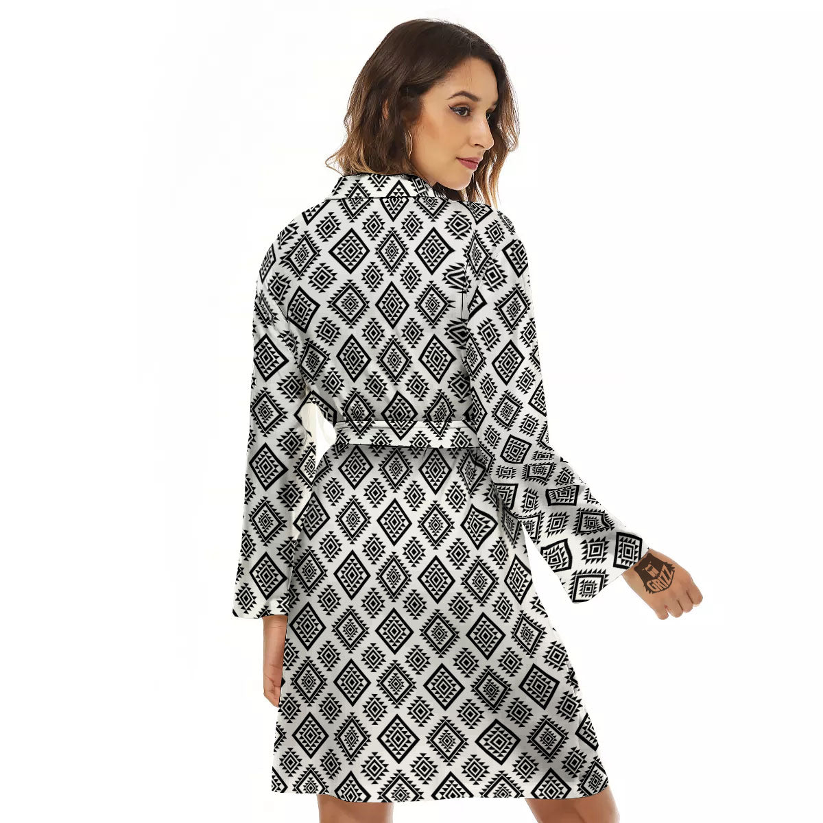 Geometric African White And Black Print Women's Robe-grizzshop