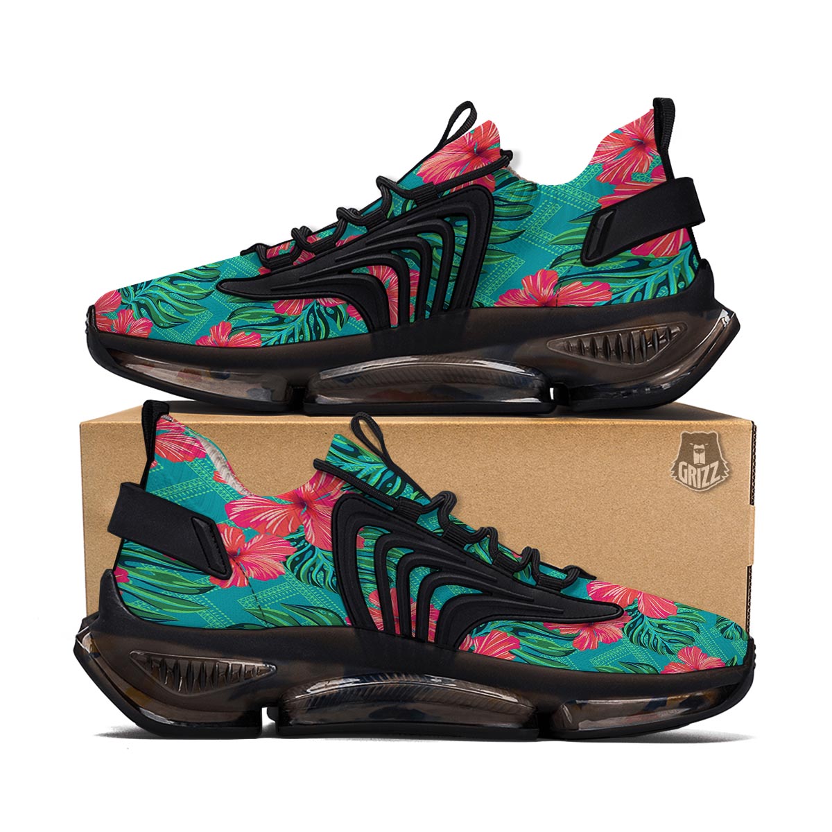 Geometric Aztec Tropical Print Pattern Black Gym Shoes-grizzshop