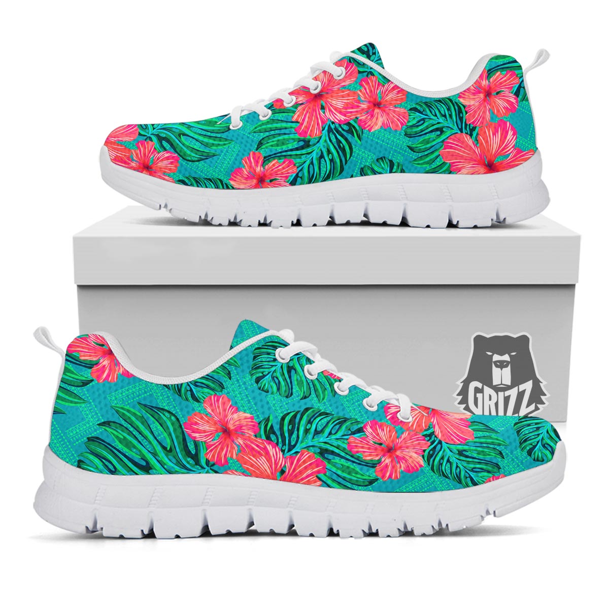 Geometric Aztec Tropical Print Pattern White Sneaker-grizzshop