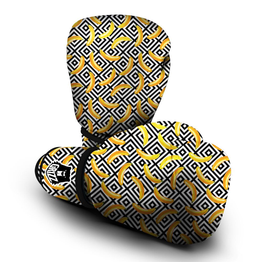 Geometric Banana White And Black Print Boxing Gloves-grizzshop