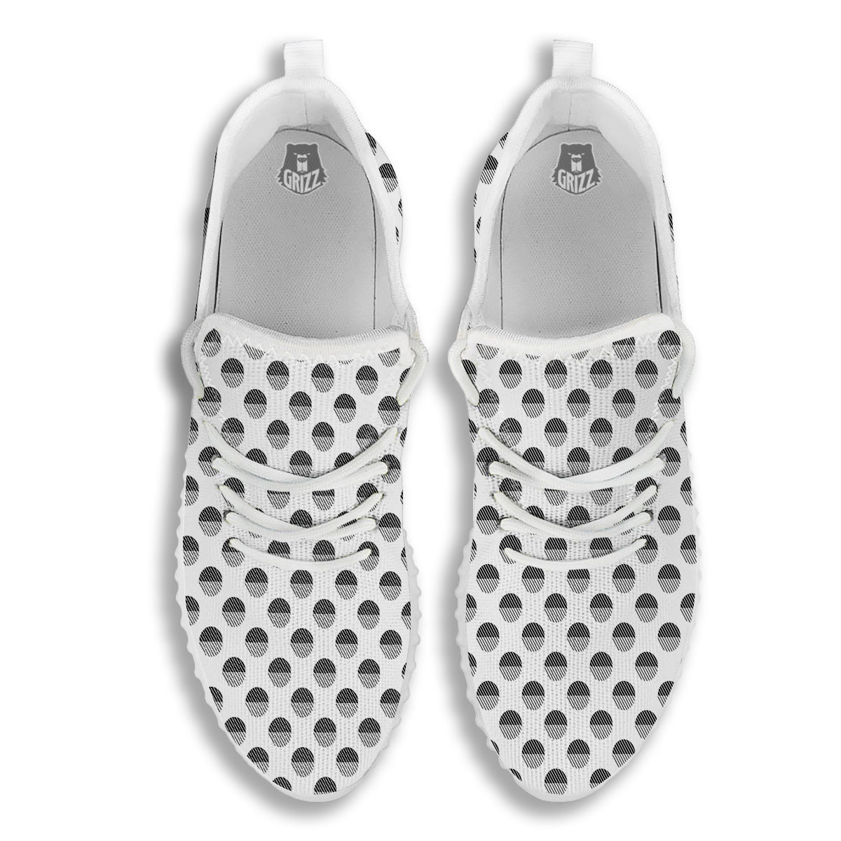 Geometric Black And White Polka Dots Print Pattern White Walking Shoes-grizzshop