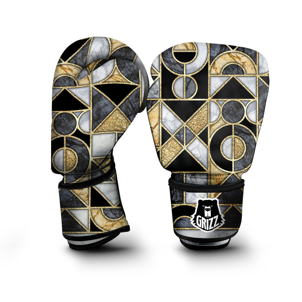 Geometric Black Gold Marble Print Boxing Gloves-grizzshop
