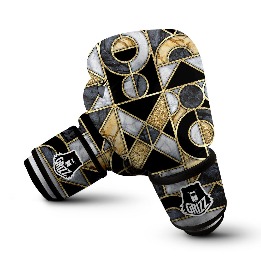 Geometric Black Gold Marble Print Boxing Gloves-grizzshop