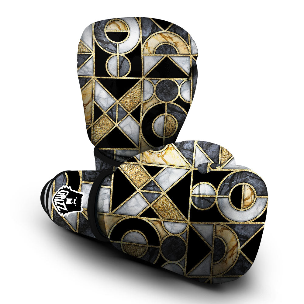 Geometric Black Gold Marble Print Boxing Gloves-grizzshop