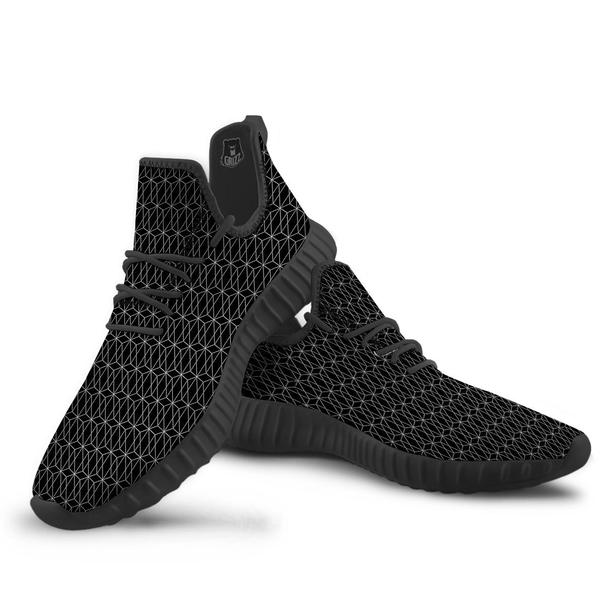 Geometric Black Polygonal Print Black Walking Shoes-grizzshop