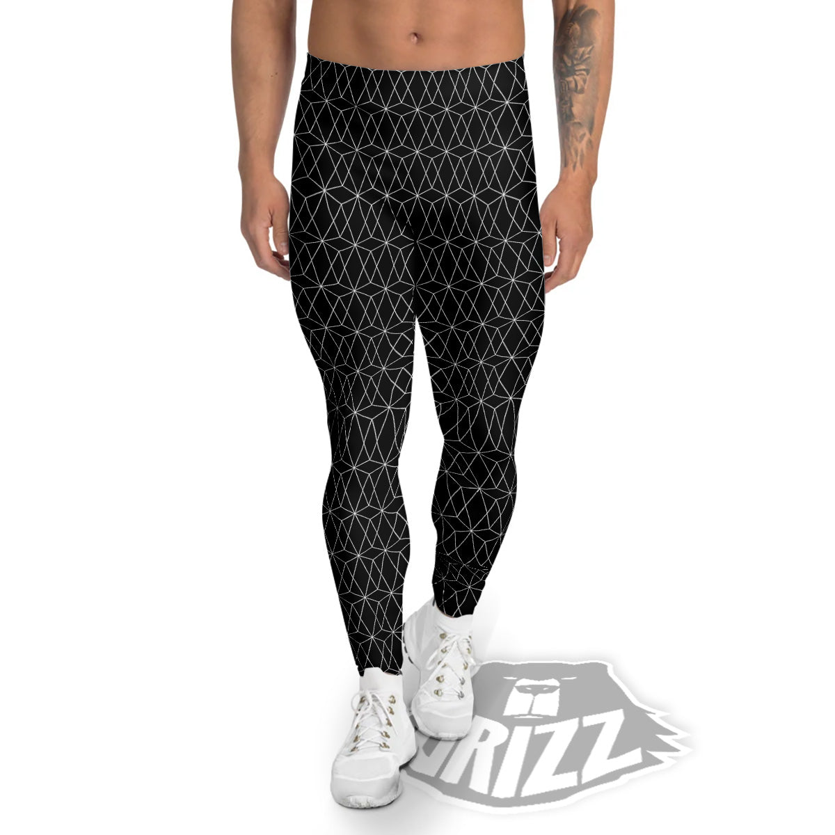 Geometric Black Polygonal Print Men's Leggings-grizzshop
