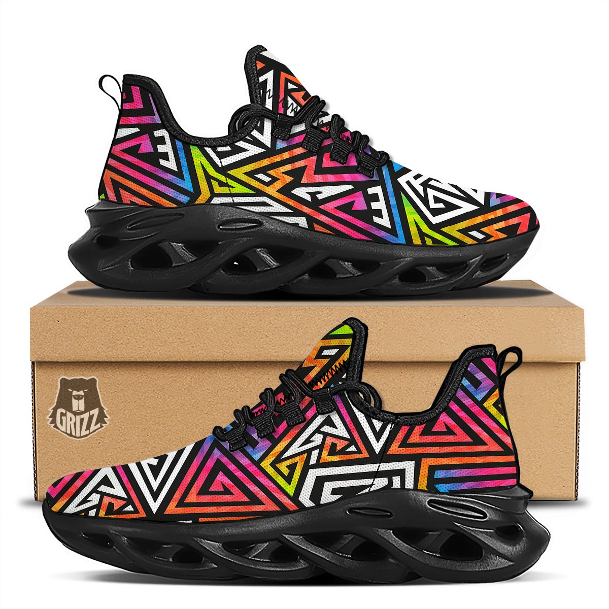 Geometric Black Running Shoes-grizzshop