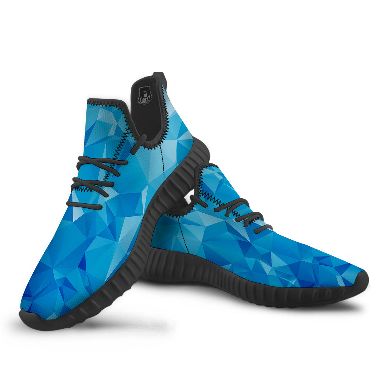 Geometric Blue Polygonal Print Black Walking Shoes-grizzshop