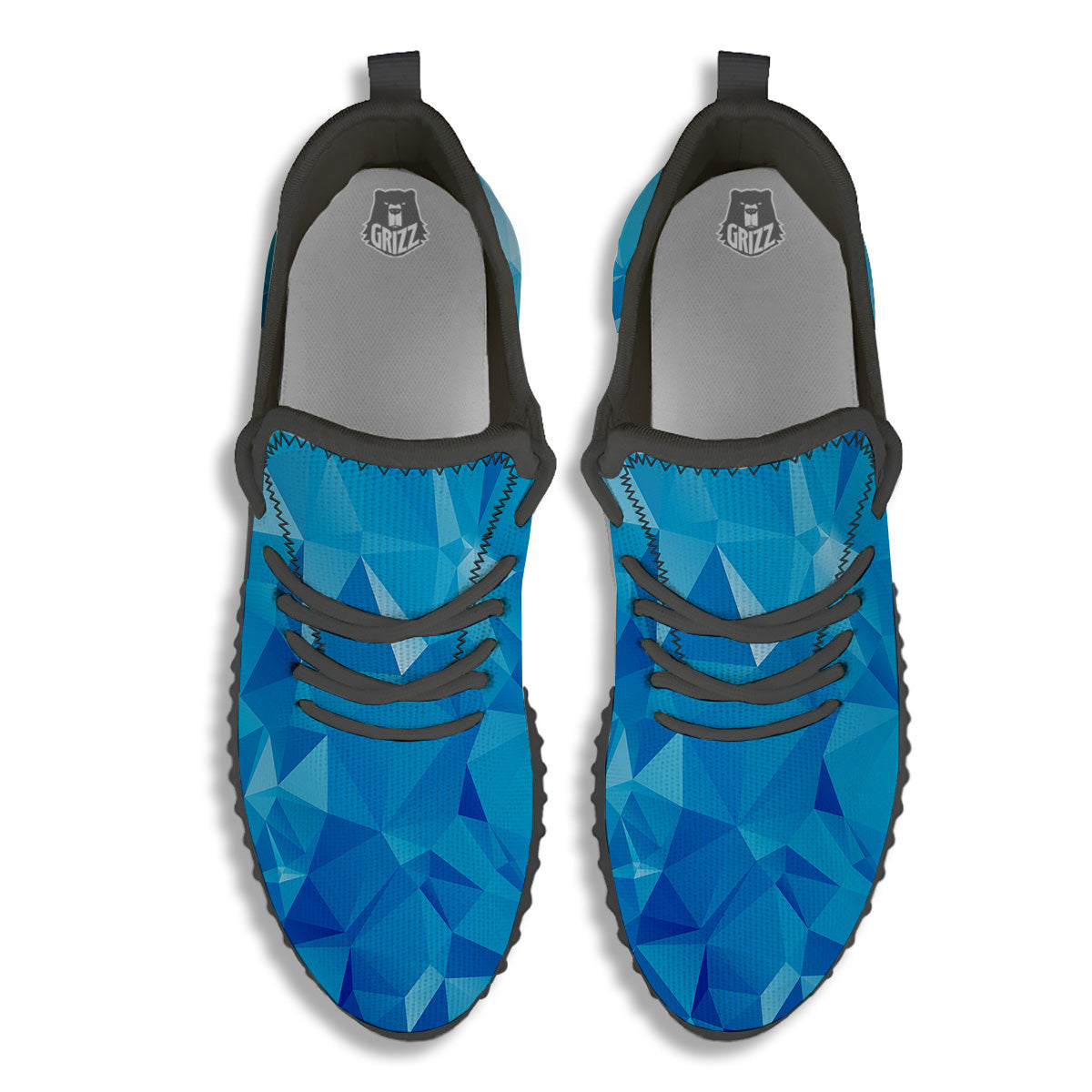 Geometric Blue Polygonal Print Black Walking Shoes-grizzshop