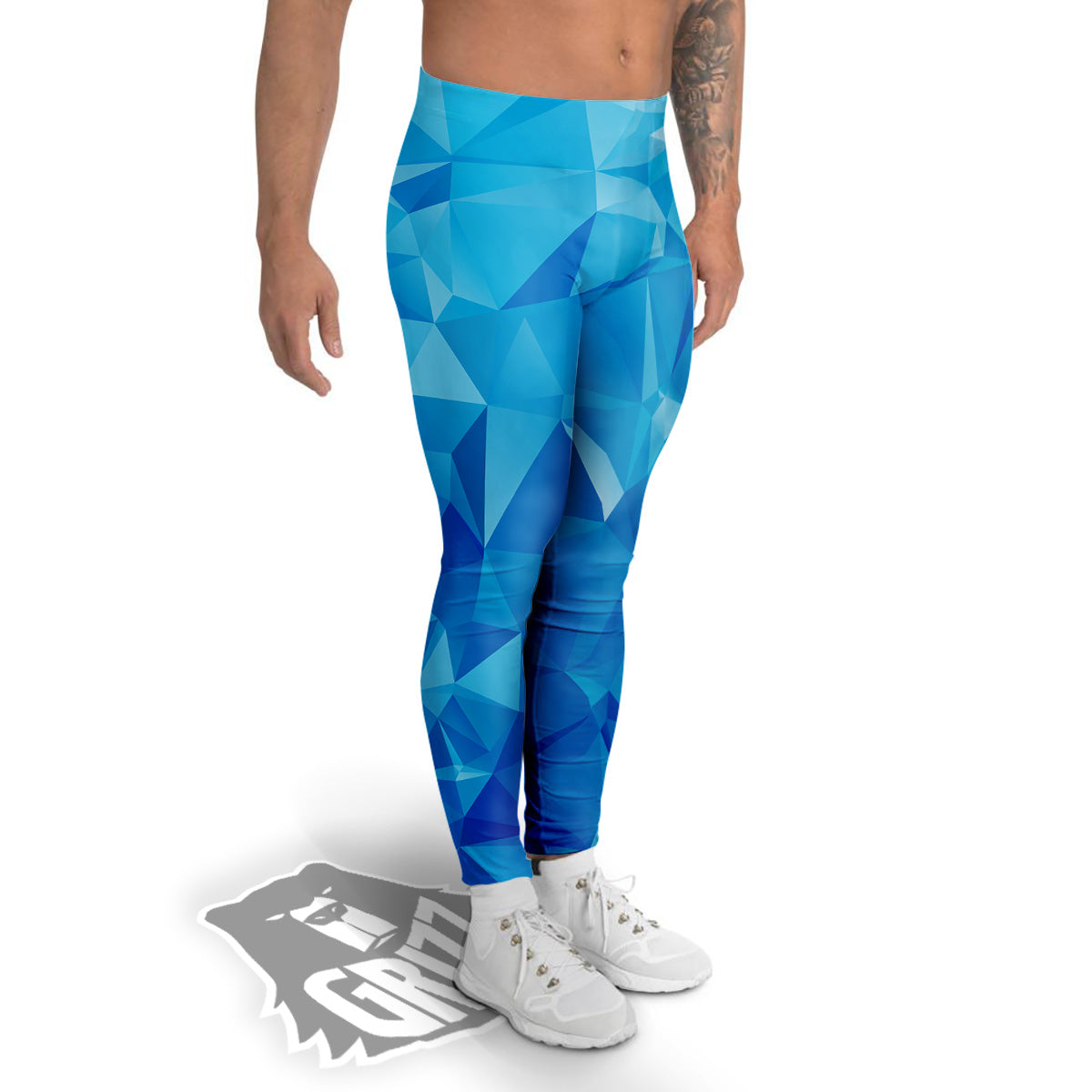 Geometric Blue Polygonal Print Men's Leggings-grizzshop