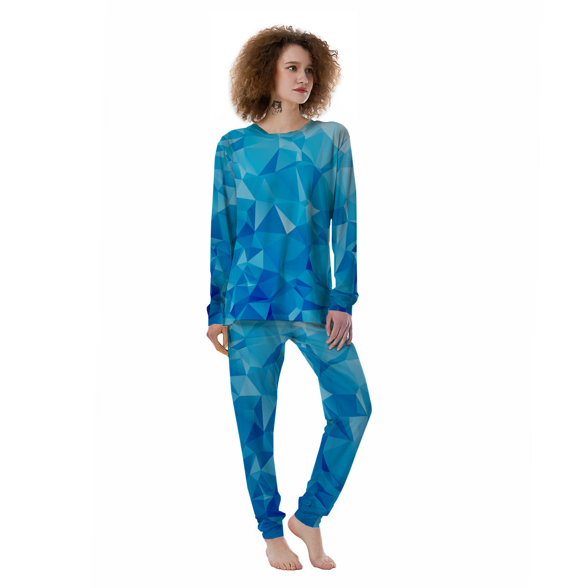 Geometric Blue Polygonal Print Women's Pajamas-grizzshop