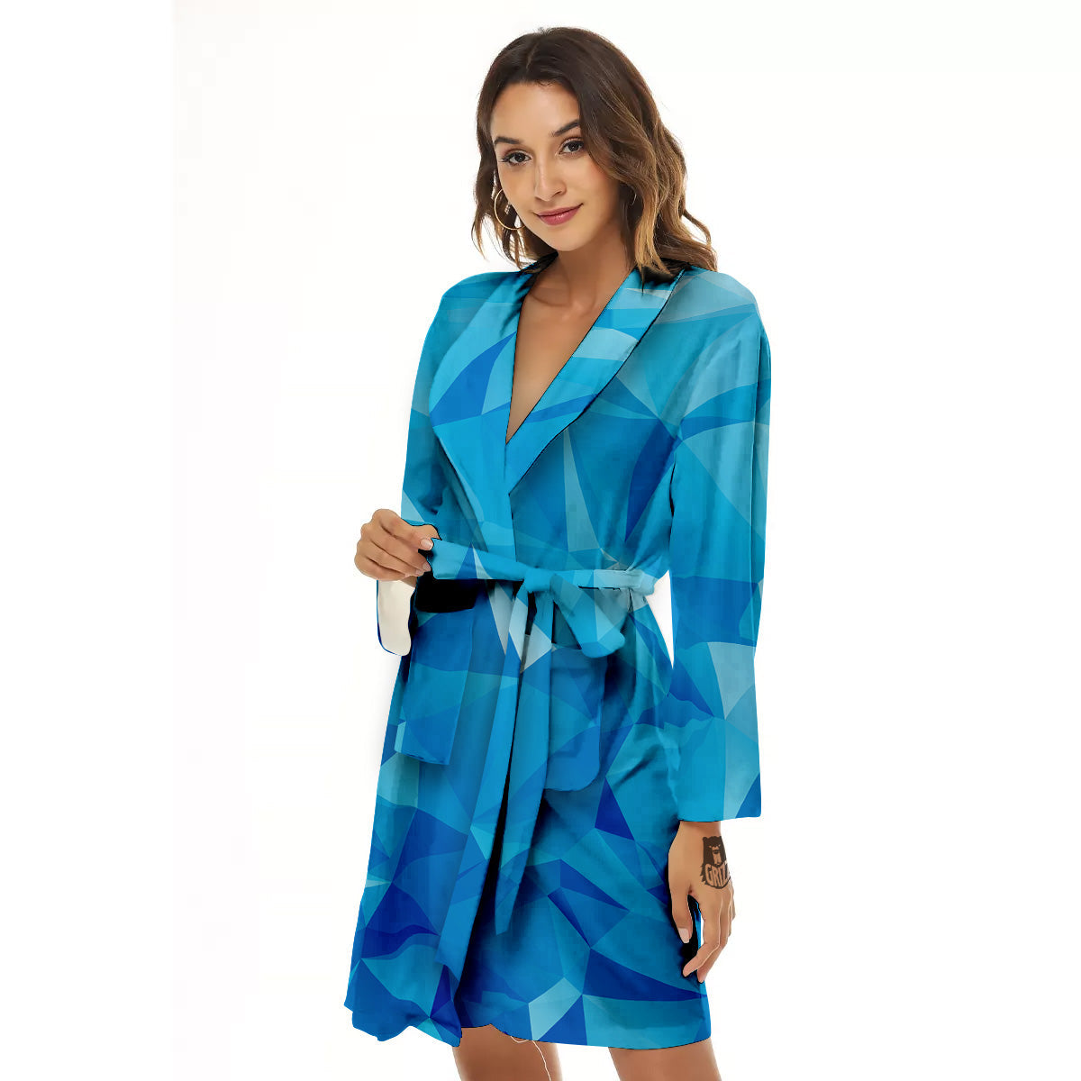 Geometric Blue Polygonal Print Women's Robe-grizzshop