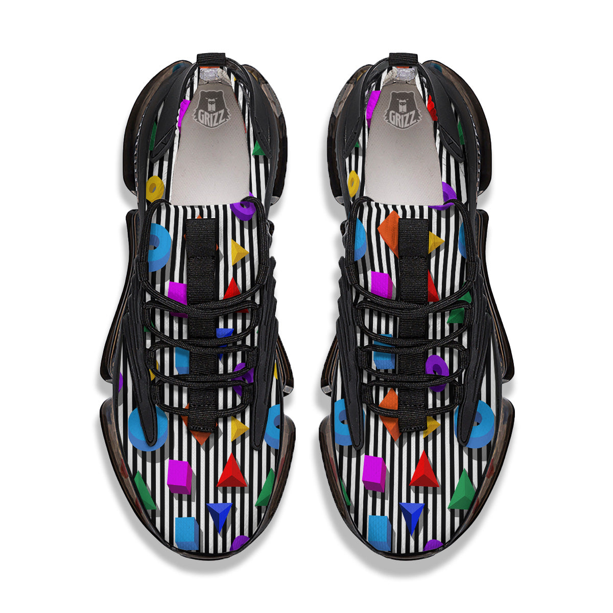 Geometric Colorful Striped Print Pattern Black Gym Shoes-grizzshop