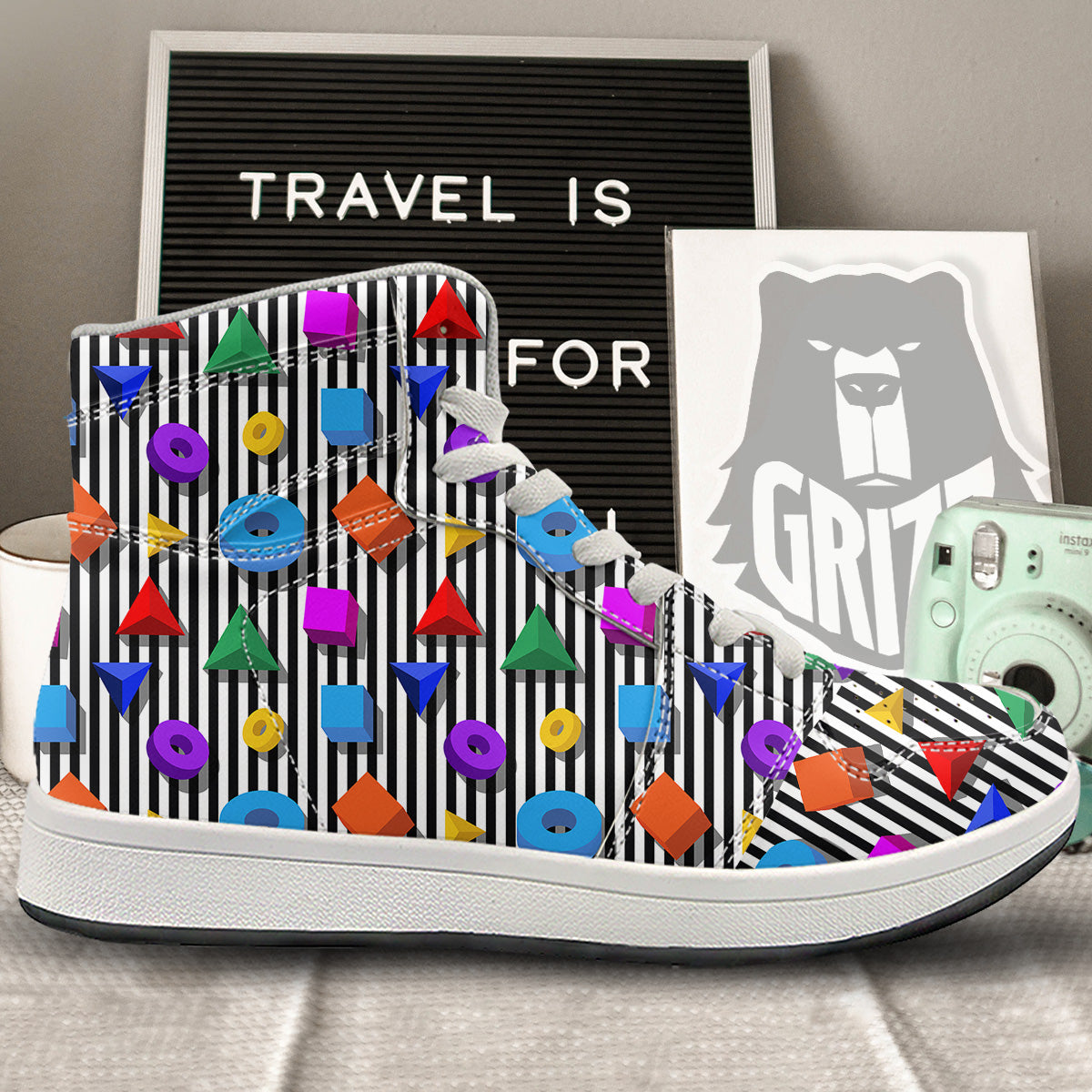Geometric Colorful Striped Print Pattern High Top Sneakers-grizzshop