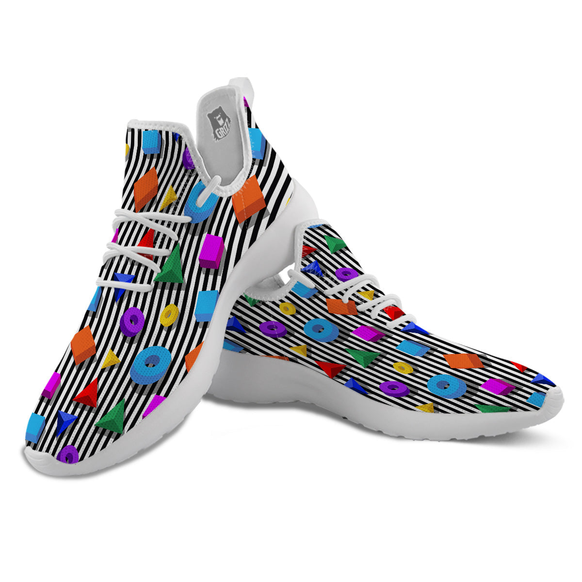 Geometric Colorful Striped Print Pattern White Athletic Shoes-grizzshop