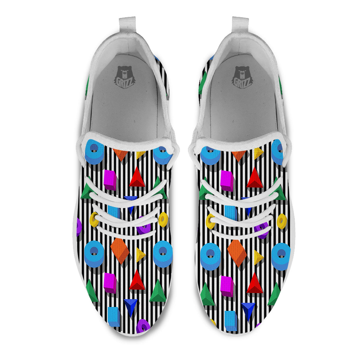 Geometric Colorful Striped Print Pattern White Athletic Shoes-grizzshop