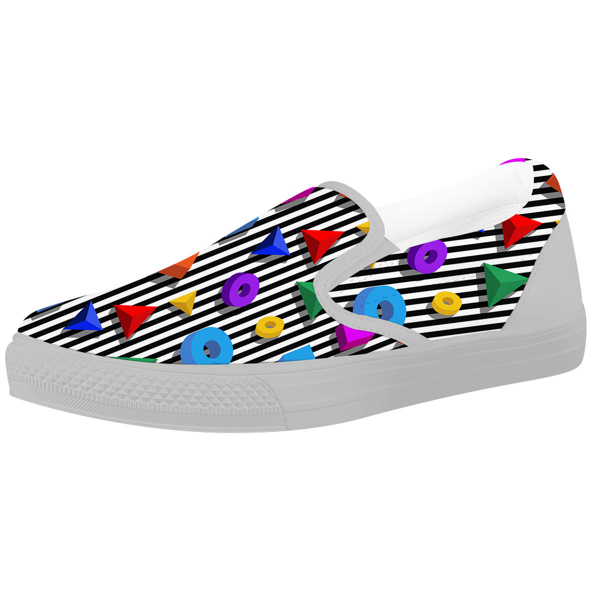 Geometric Colorful Striped Print Pattern White Slip On Shoes-grizzshop