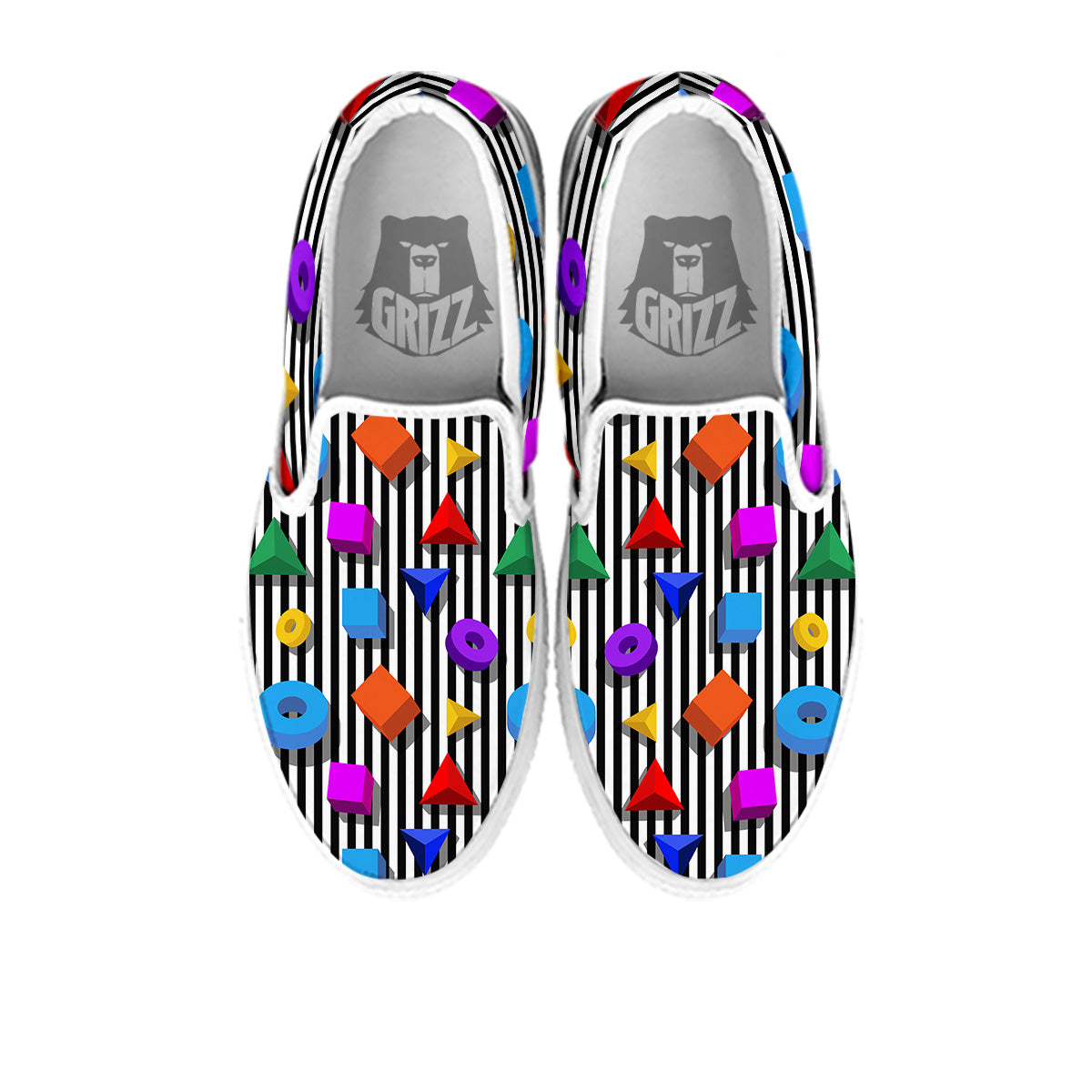 Geometric Colorful Striped Print Pattern White Slip On Shoes-grizzshop