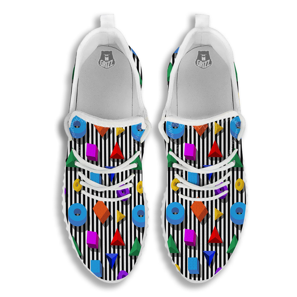 Geometric Colorful Striped Print Pattern White Walking Shoes-grizzshop