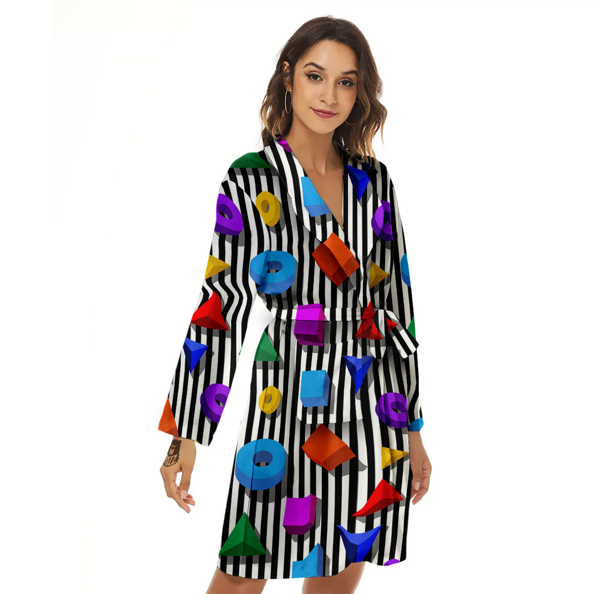Geometric Colorful Striped Print Pattern Women's Robe-grizzshop