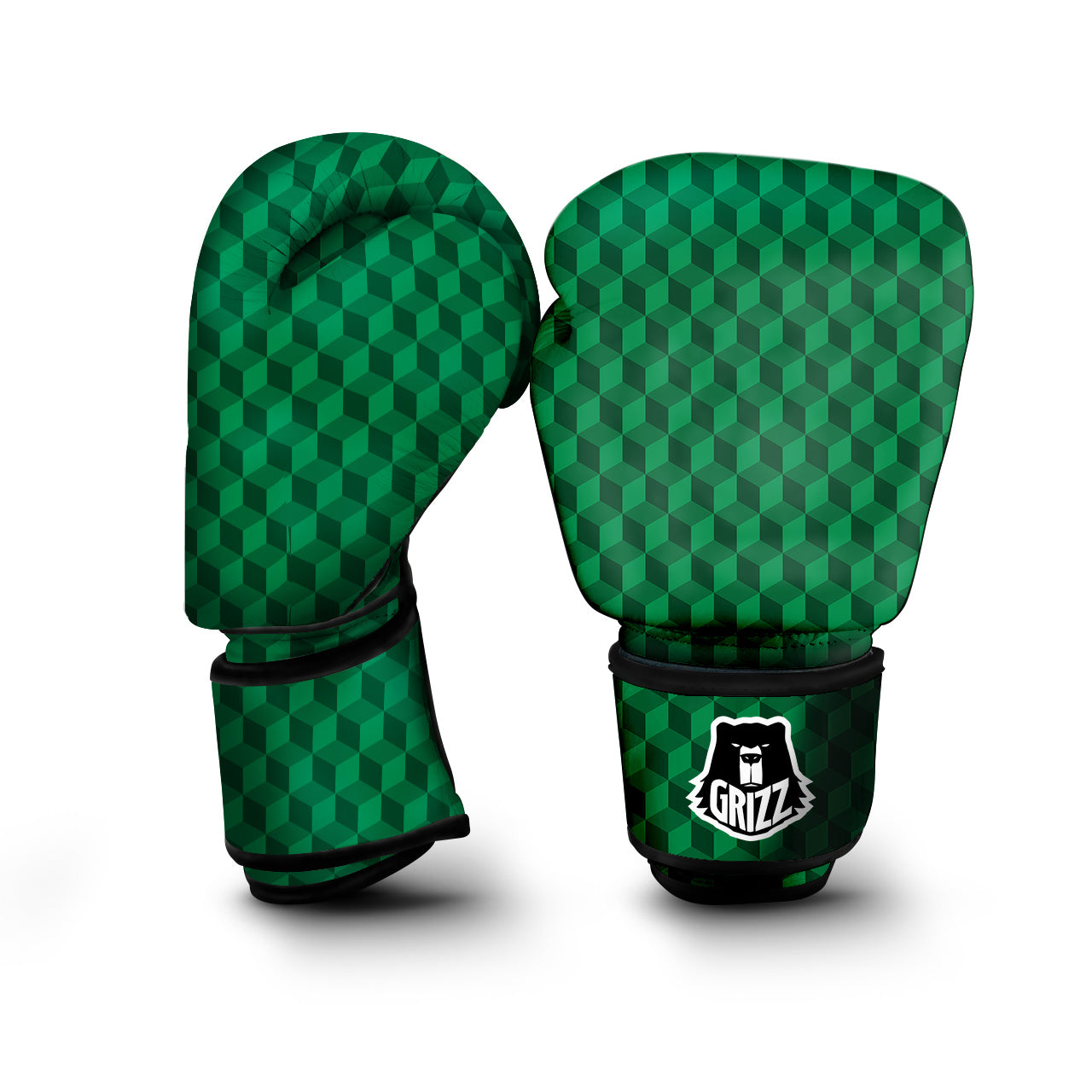 Geometric Cube Dark Green Print Pattern Boxing Gloves-grizzshop