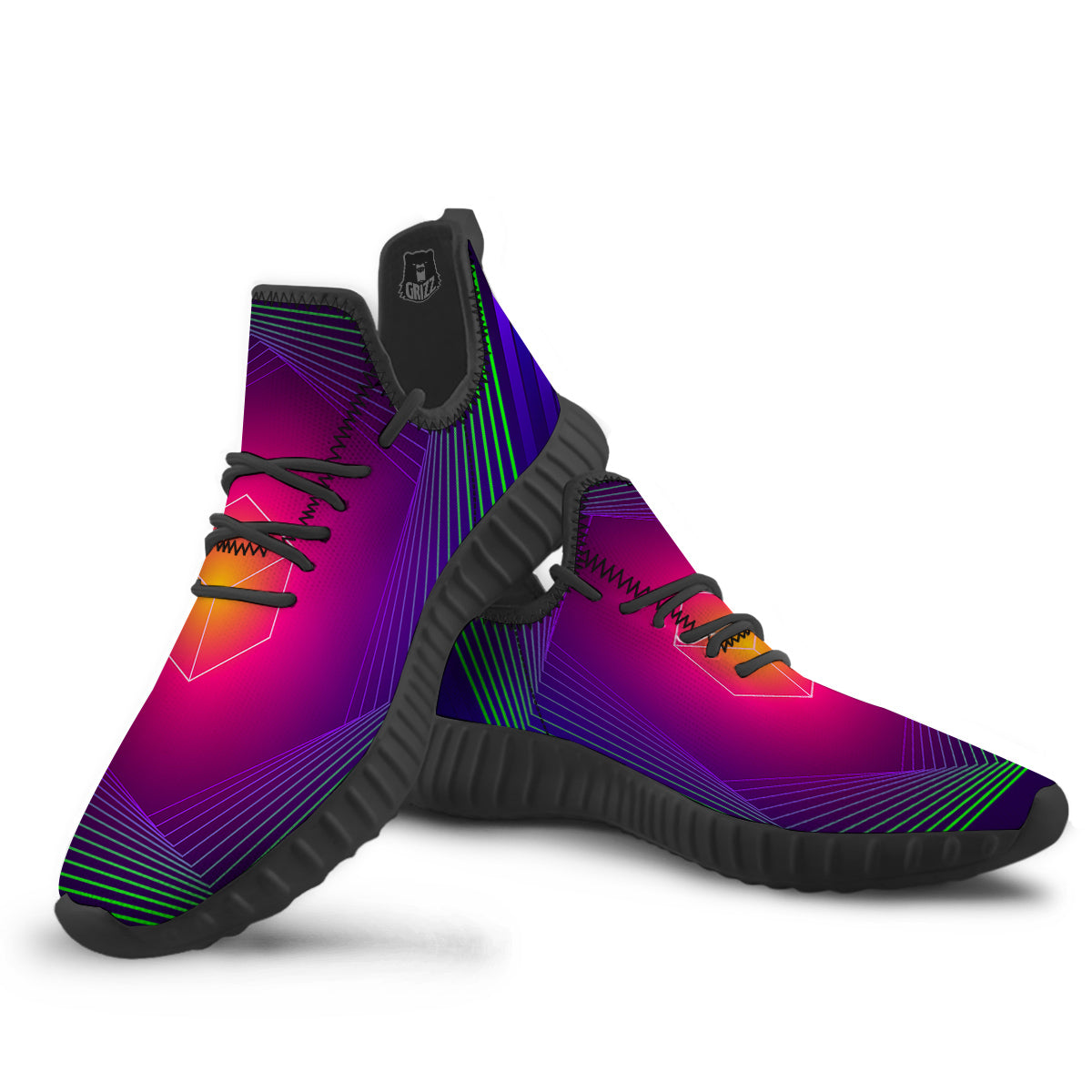 Geometric EDM Colorful Print Black Walking Shoes-grizzshop