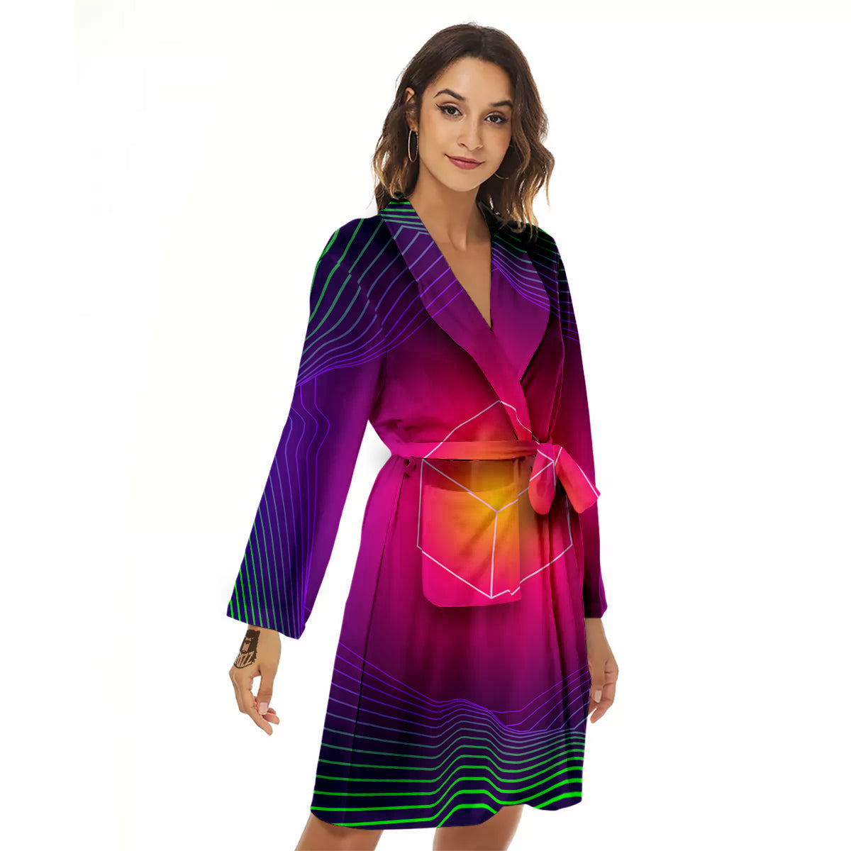 Geometric EDM Colorful Print Women's Robe-grizzshop