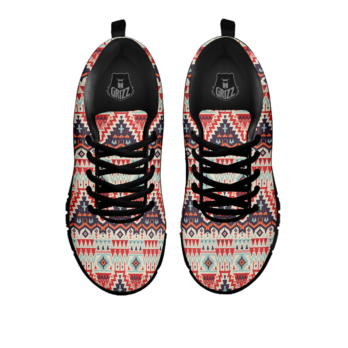 Geometric Ethnic Aztec Print Pattern Black Sneaker-grizzshop